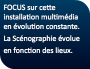 FOCUS sur cette installation multimédia en évolution constante. La Scénographie évolue en fonction des lieux.